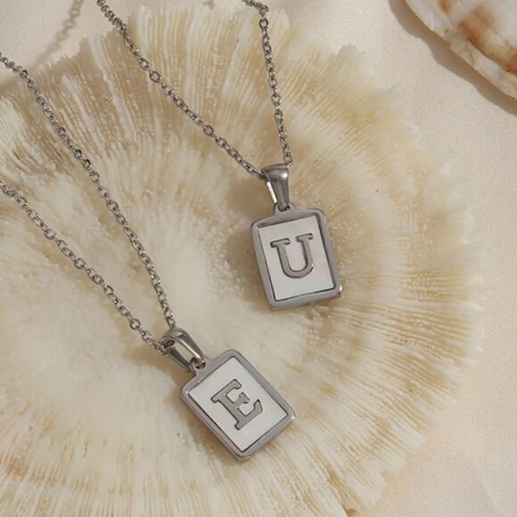 Silver Letter “E” Initial Pendant Stainless Steel - Picture 2 of 5